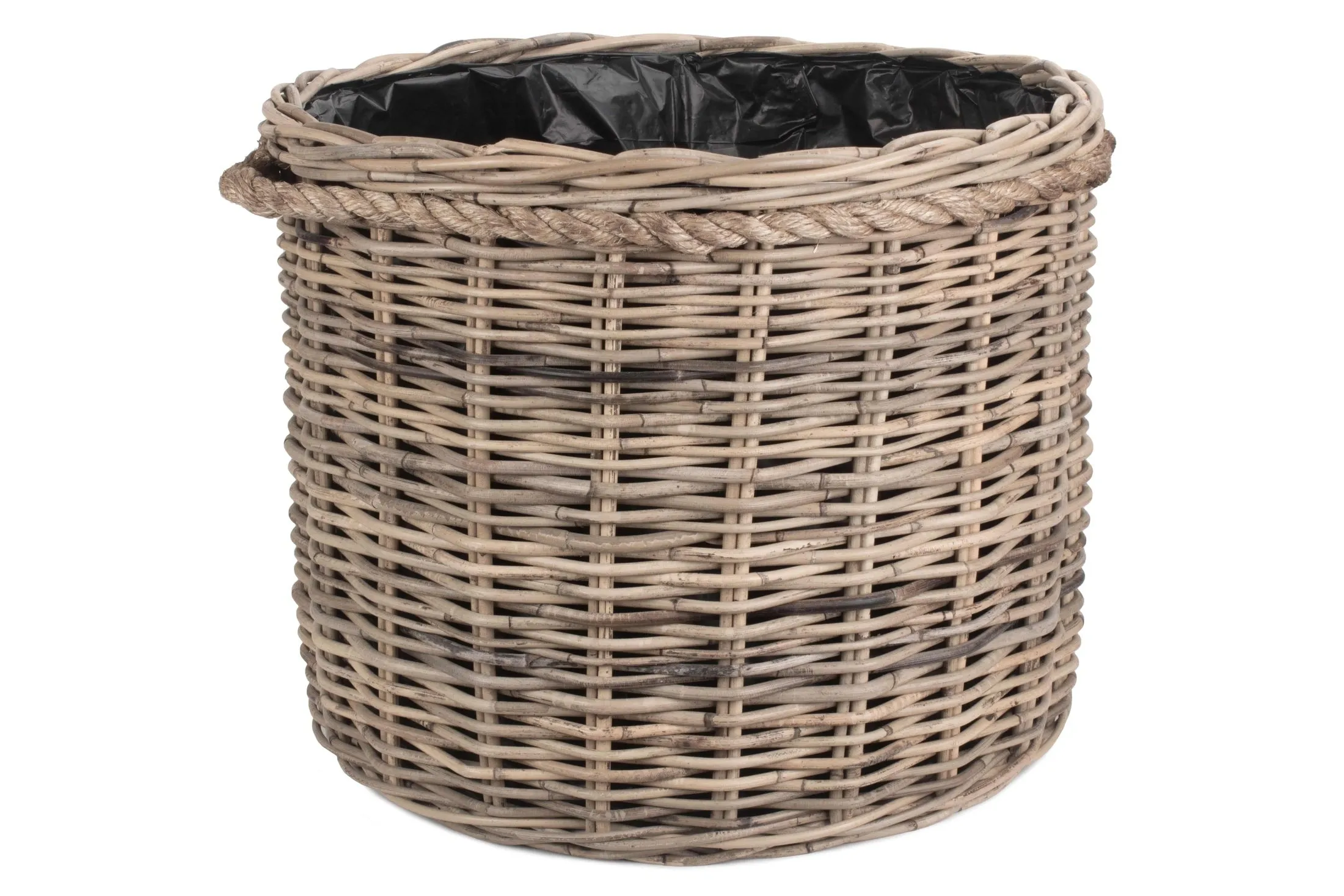 Rope Handled Rattan Round Planter With Plastic Lining Set 2
