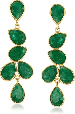 Ross-Simons 22.68 ct. t.w. Emerald Drop Earrings in 18kt Gold Over Sterling