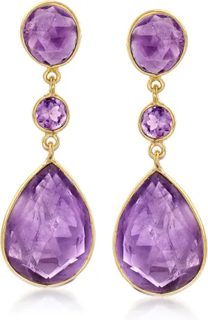Ross-Simons 24.50 ct. t.w. Amethyst Drop Earrings in 18kt Gold Over Sterling