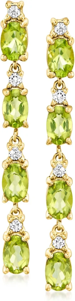 Ross-Simons 3.90 ct. t.w. Peridot and .40 ct. t.w. White Topaz Drop Earrings in 18kt Gold Over Sterling