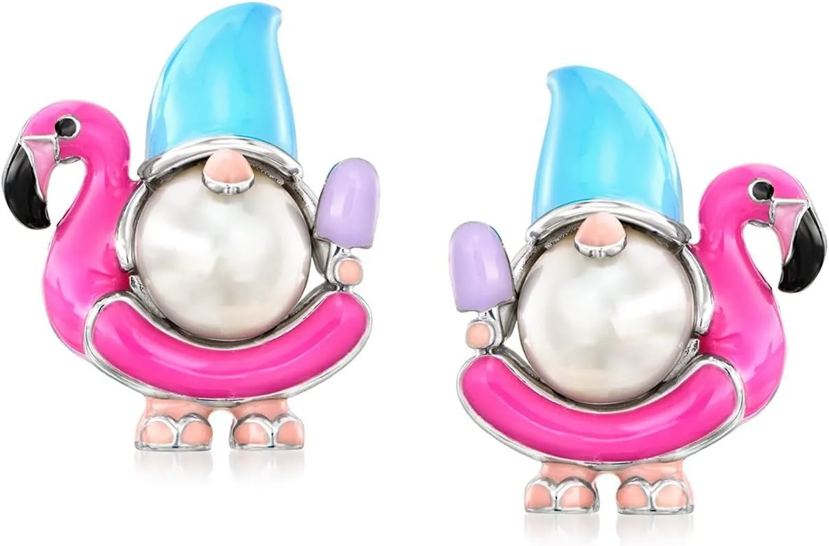 Ross-Simons 8-8.5mm Cultured Pearl and Enamel Gnome Earrings