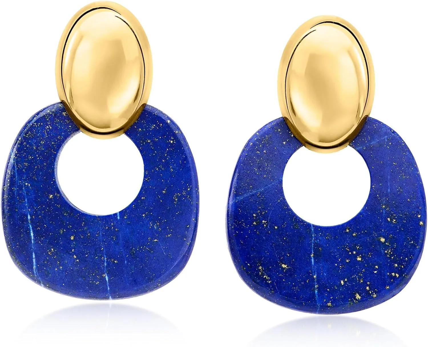 Ross-Simons Lapis Doorknocker Earrings in 18kt Gold Over Sterling