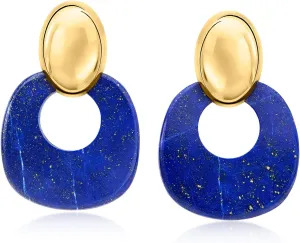 Ross-Simons Lapis Doorknocker Earrings in 18kt Gold Over Sterling