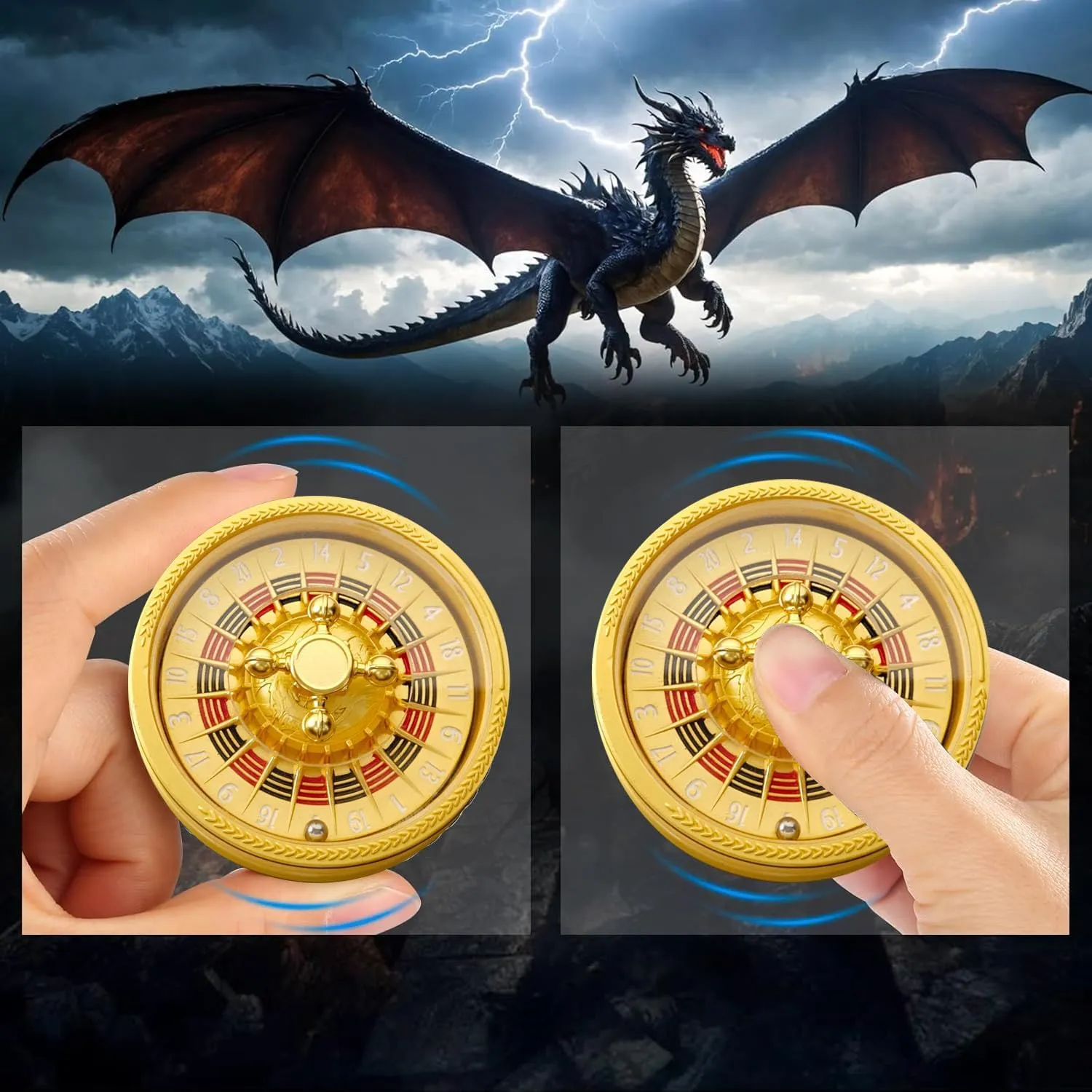 Roulette Dice Spinner, Spinner DND Dice Set,Metallic 20 Sided Dice with Gorgeous Gift Box for Dungeons and Dragons D&D and Table Game (Golden)