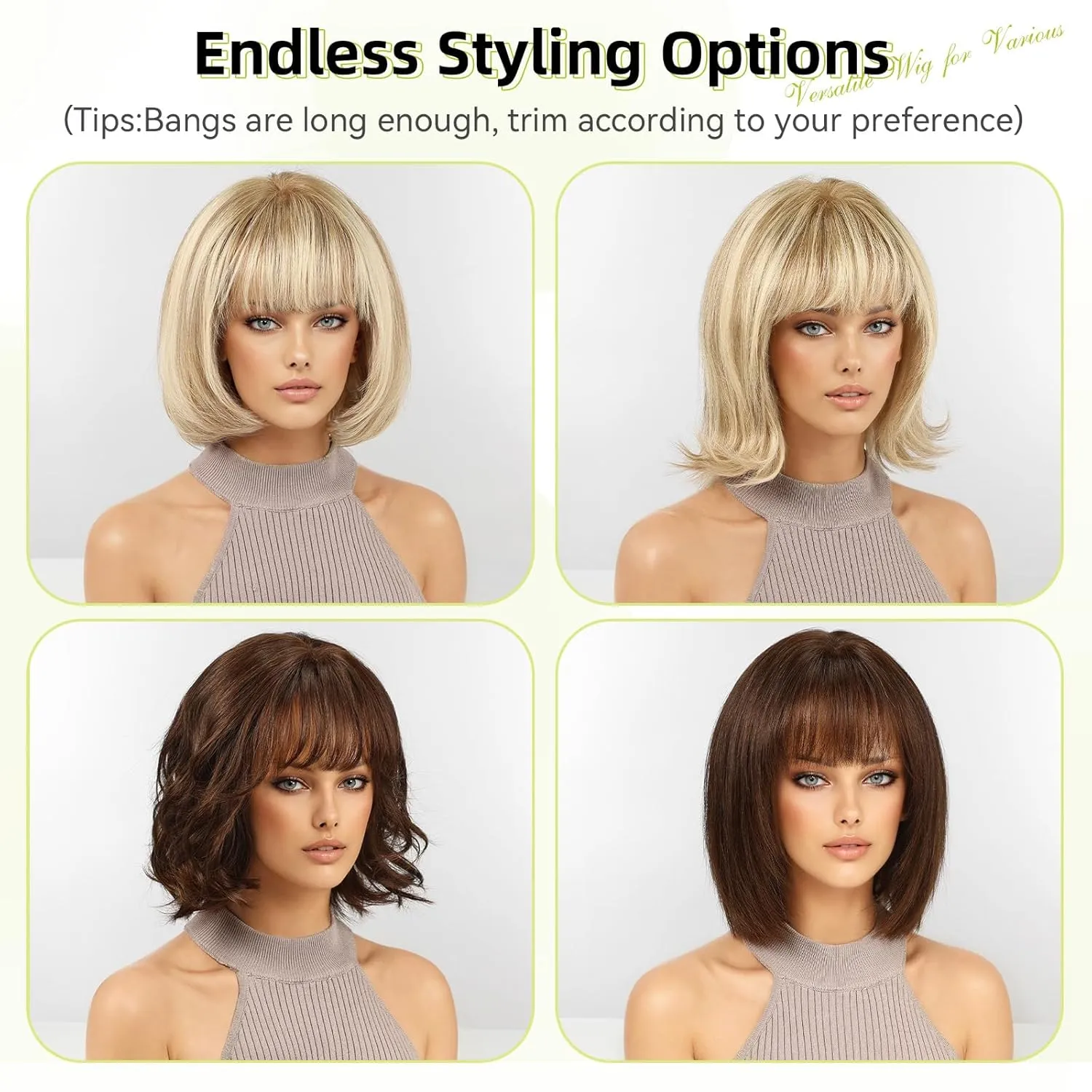 RSY Ombre Golden Brown Human Hair Bob Wigs for Women, Shoulder Length Remy Human Hair Wig with Bangs