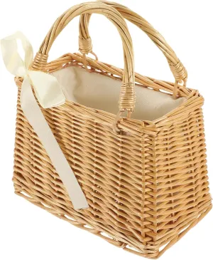Rural Style Hand Basket Hand-woven Flower Holder Dark Wicker Decorative Purse