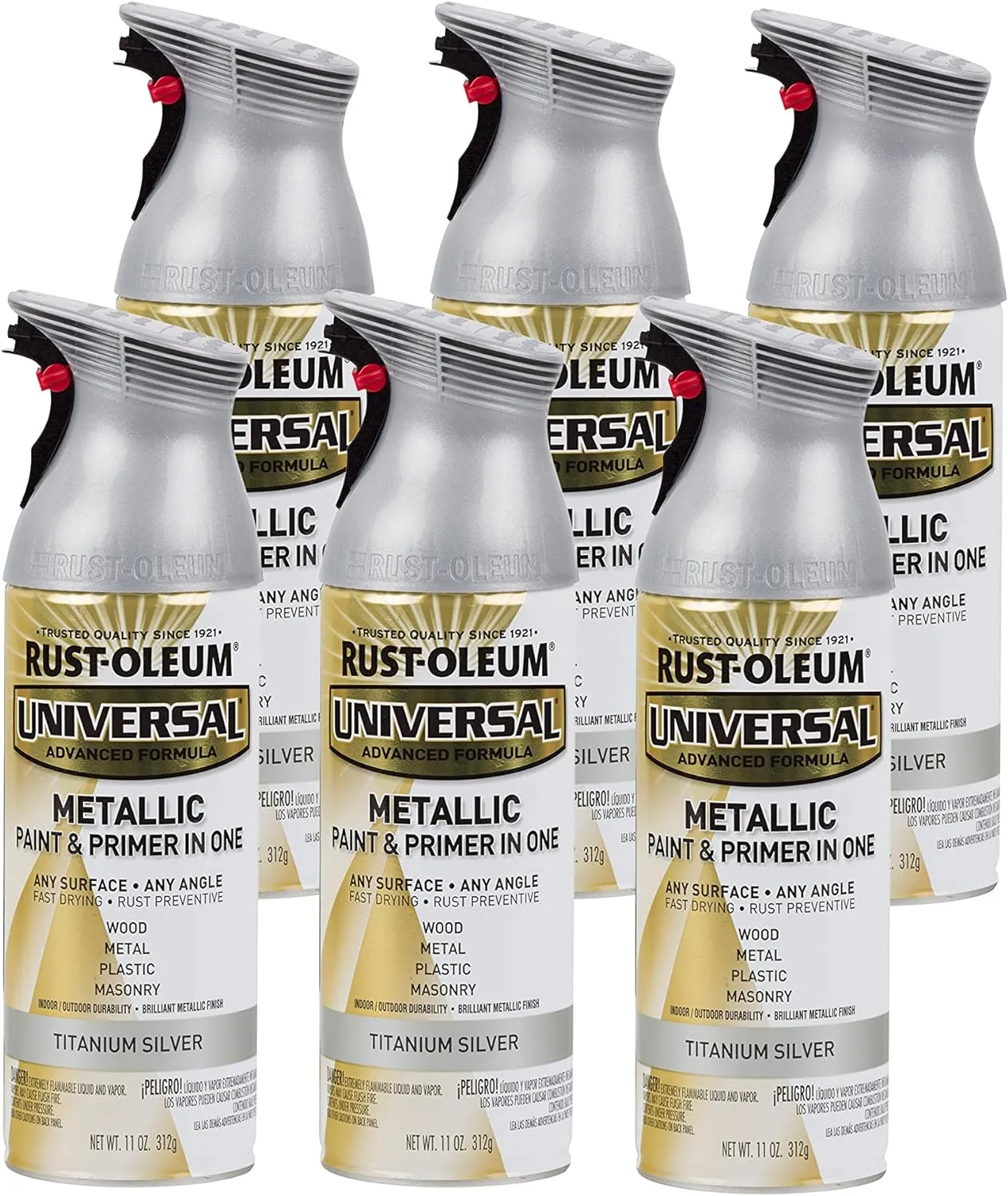 Rust-Oleum 245220-6PK Universal All Surface Metallic Spray Paint, 11 oz, Titanium Silver, 6 Pack
