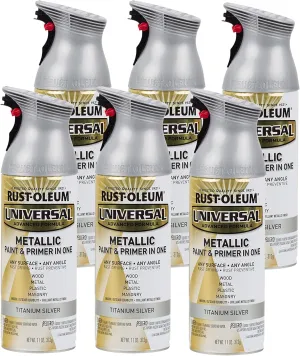 Rust-Oleum 245220-6PK Universal All Surface Metallic Spray Paint, 11 oz, Titanium Silver, 6 Pack