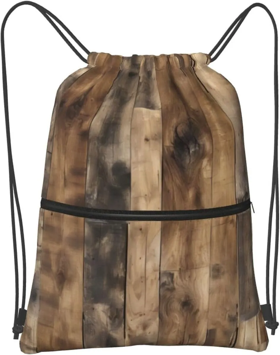 Rustic Wood Plank Drawstring Backpack String Cinch Bag For Fitness Workout, Daily Commute, Travel