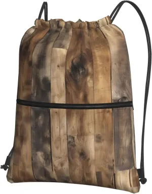 Rustic Wood Plank Drawstring Backpack String Cinch Bag For Fitness Workout, Daily Commute, Travel