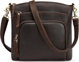S-ZONE Crossbody Bags Purses for Women Trendy Genuine Leather Four Zipper Pockets Shoulder Handbags