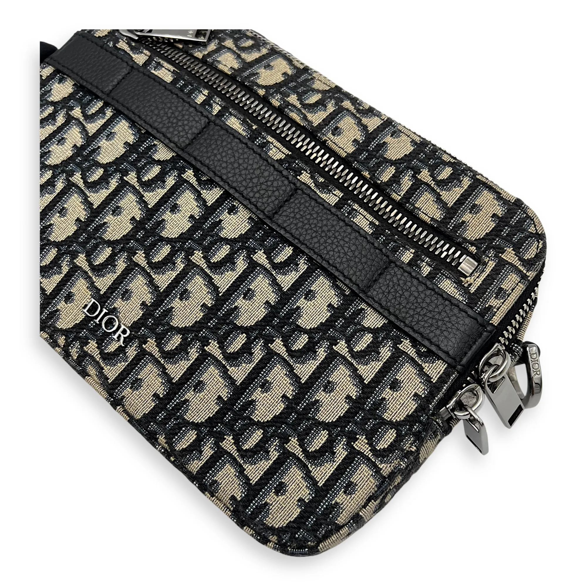 Safari Blue Crossbody Bag in Jacquard, Silver hardware