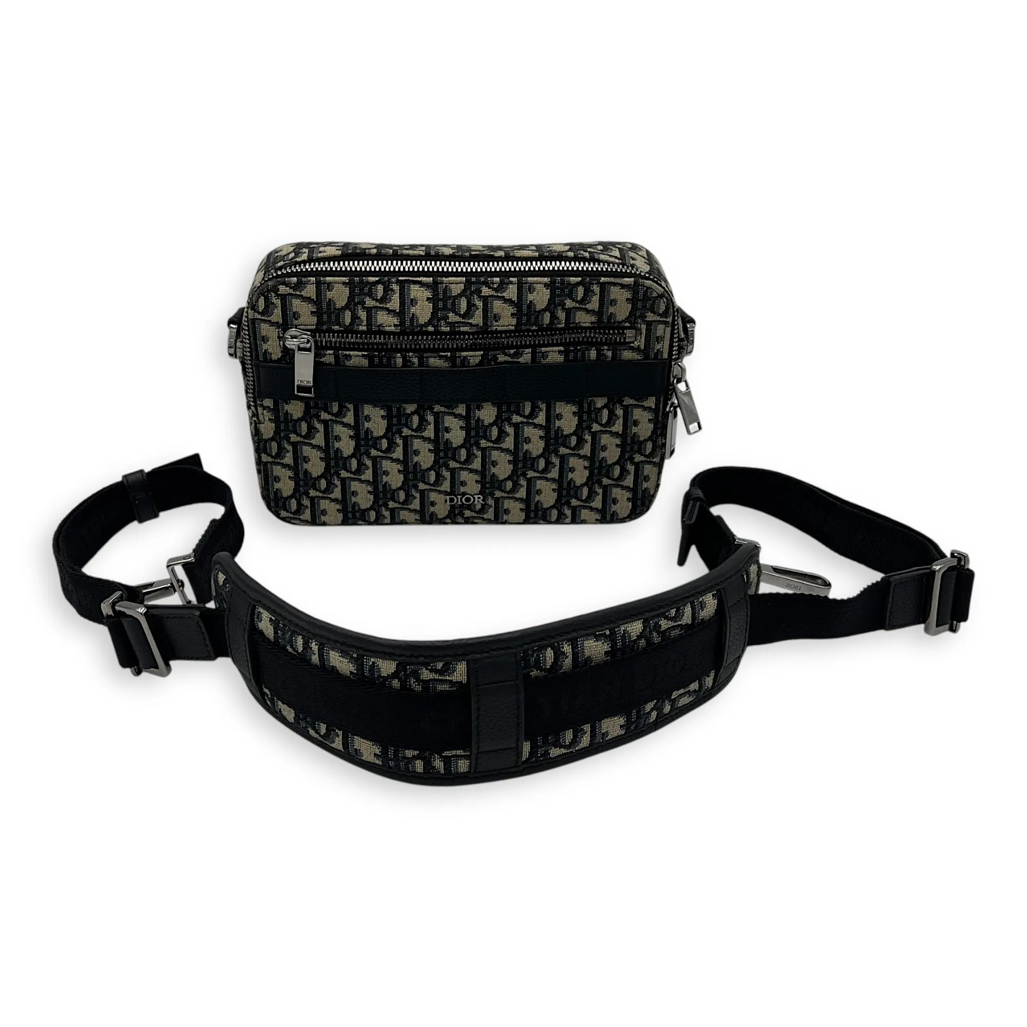 Safari Blue Crossbody Bag in Jacquard, Silver hardware