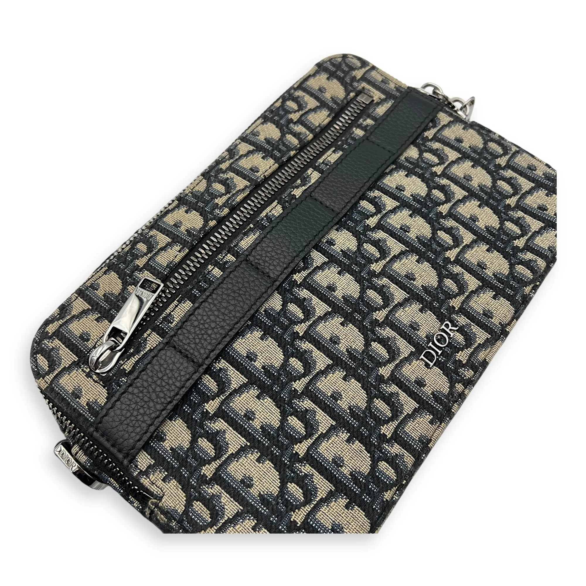 Safari Blue Crossbody Bag in Jacquard, Silver hardware