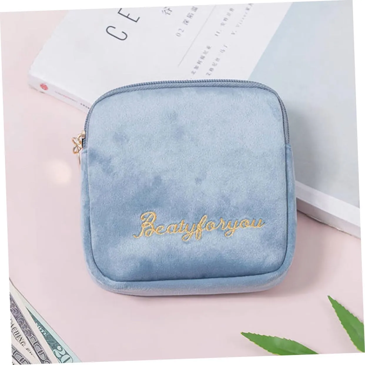 SAFIGLE Sanitary Towel Storage Pouch Zippered Diaper Bag Cotton Fabric Large Capacity Purse for Women Outdoor