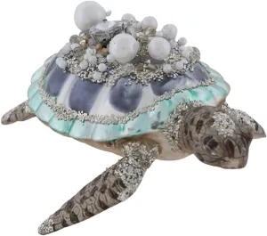 Sea Turtle Rhinestone, Pearl & Glitter Blown Glass Nautical Christmas Tree Ornament (Glitzy Sea Turtle Ornament)