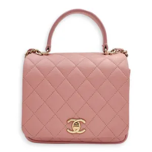 Seasonal Quilted Top Handle 16x13x4.5cm Pink Crossbody Bag in Lambskin, Gold hardware