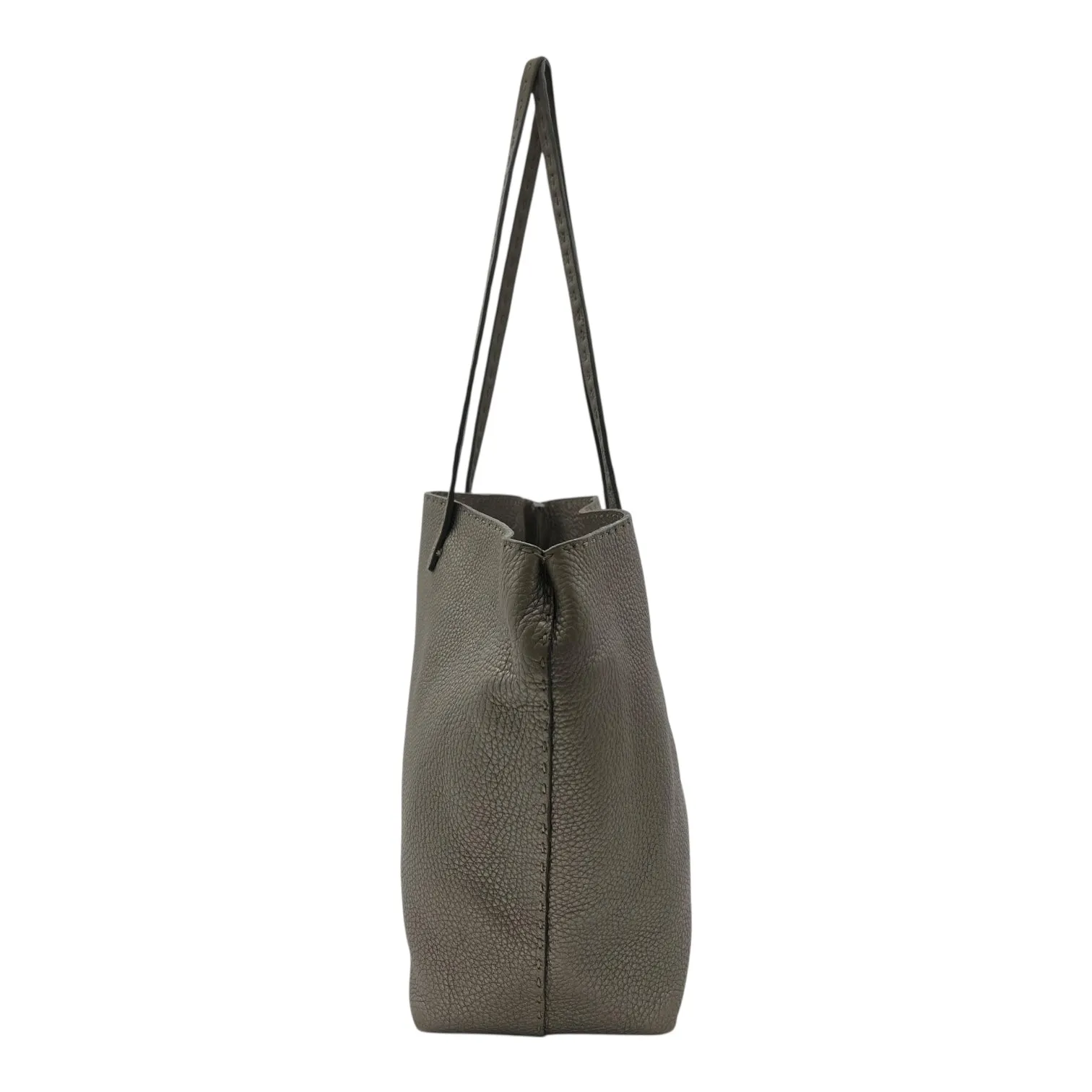 Selleria Metallic Grey Tote Bag in Calfskin, Silver hardware