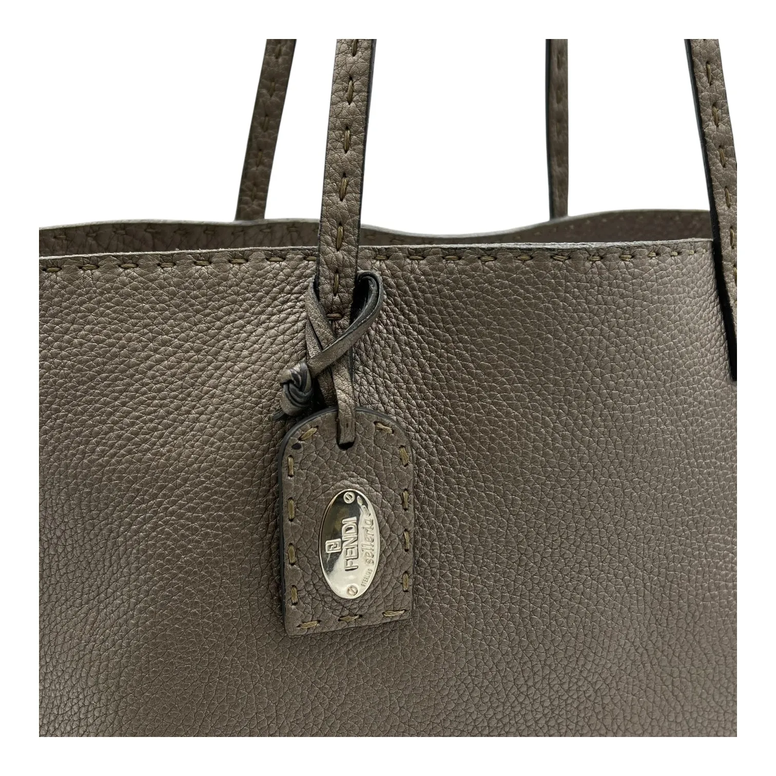 Selleria Metallic Grey Tote Bag in Calfskin, Silver hardware