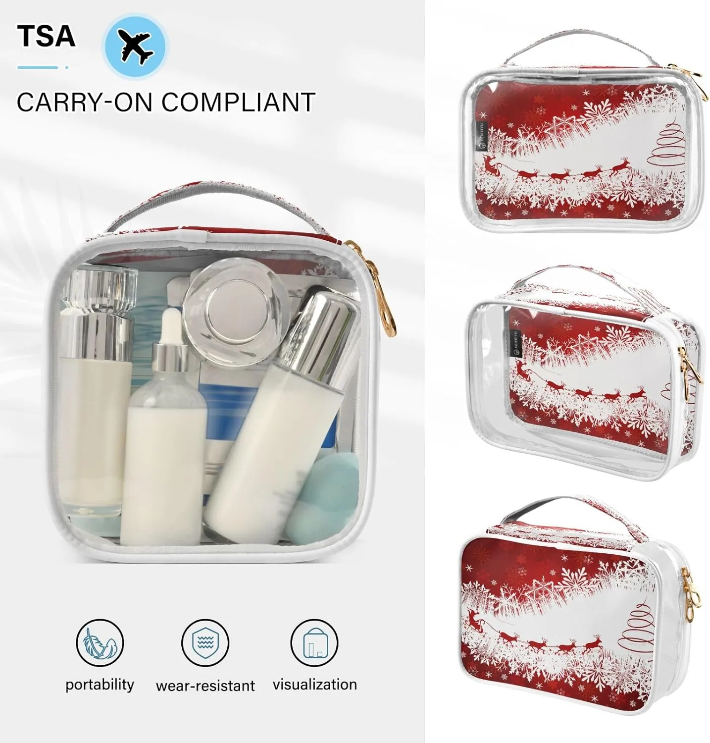 senya Clear Toiletry Bag,Travel Makeup Cosmetic Bag Carry on Airport Airline Compliant Bag Christmas for Women Men