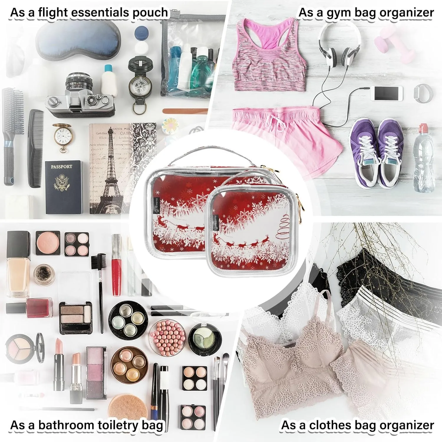 senya Clear Toiletry Bag,Travel Makeup Cosmetic Bag Carry on Airport Airline Compliant Bag Christmas for Women Men