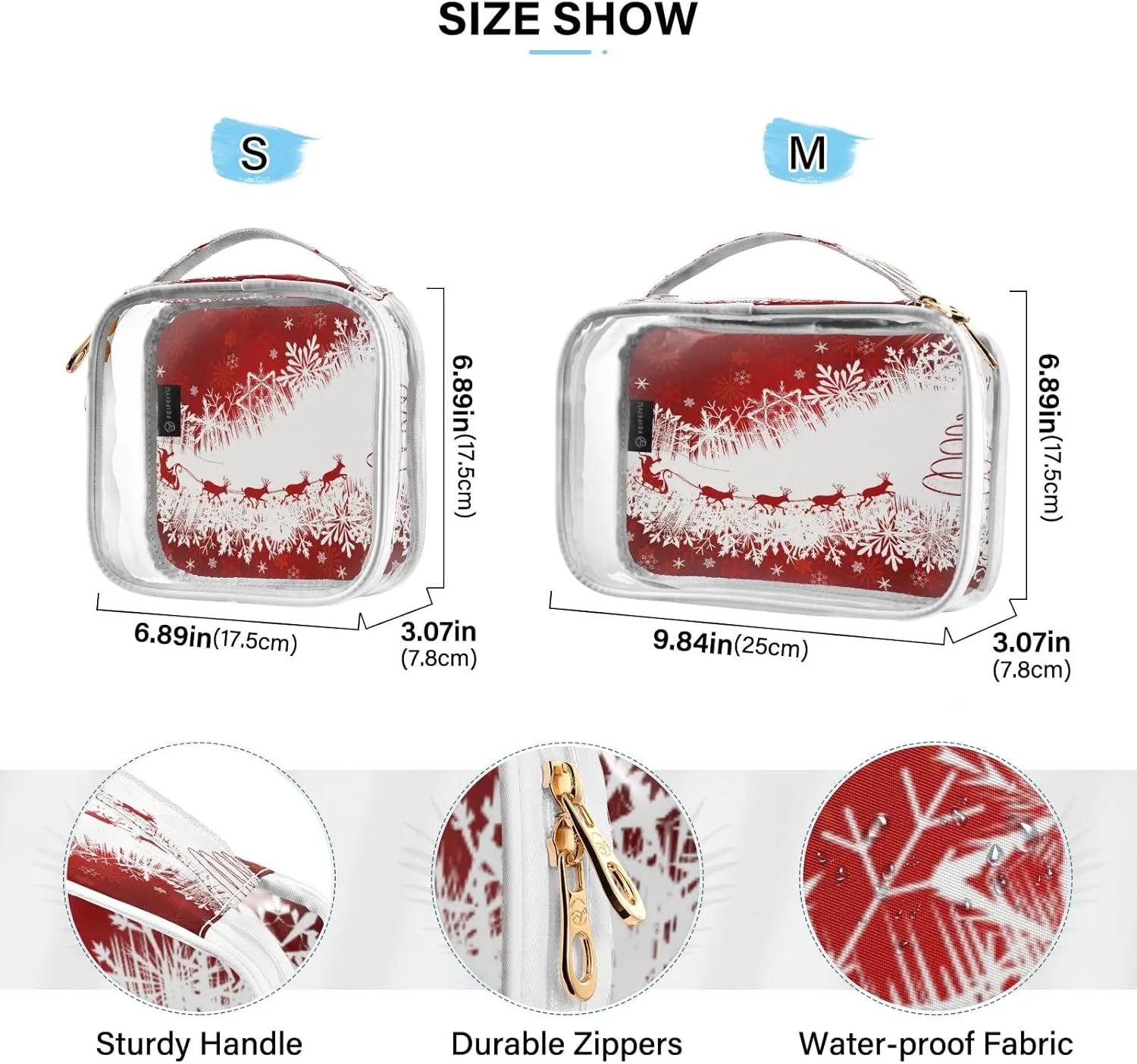 senya Clear Toiletry Bag,Travel Makeup Cosmetic Bag Carry on Airport Airline Compliant Bag Christmas for Women Men
