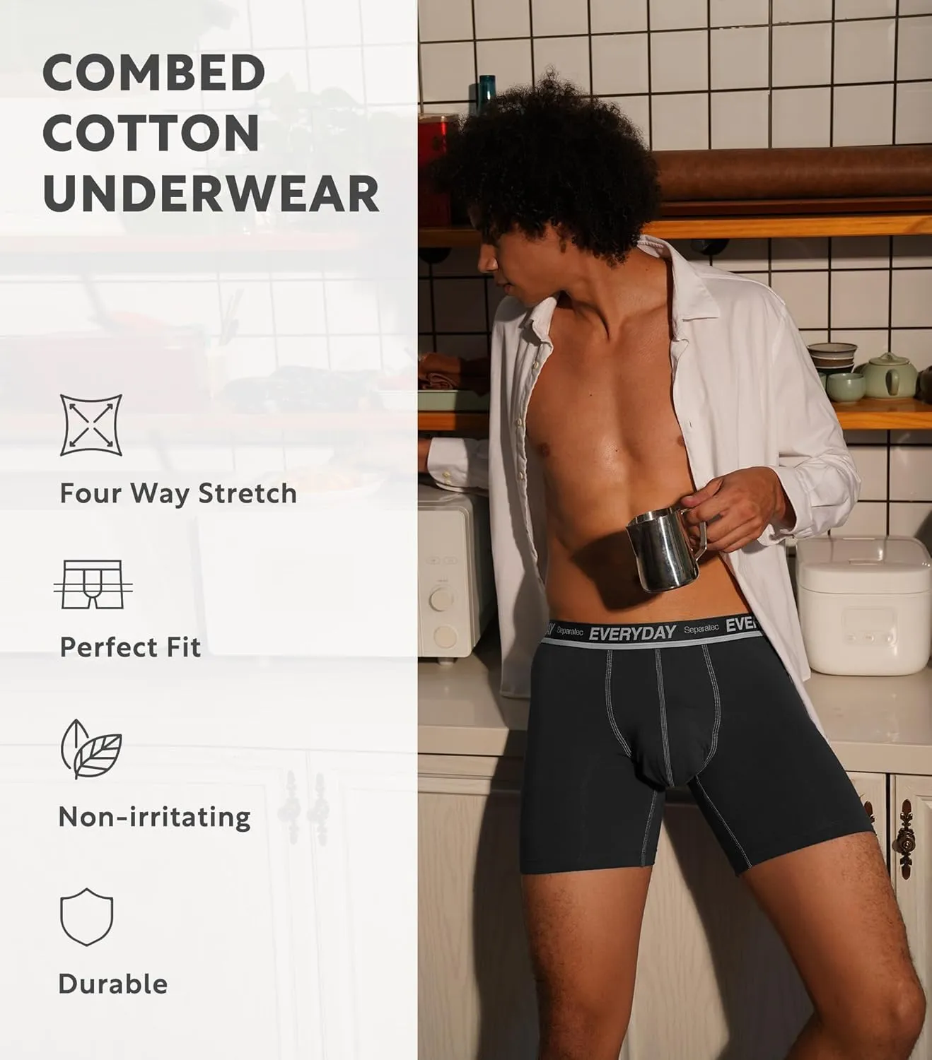 Separatec Cotton Dual Pouch Men's Underwear Comfortable Soft Breathable Everyday Boxer Briefs for men 7 Pack
