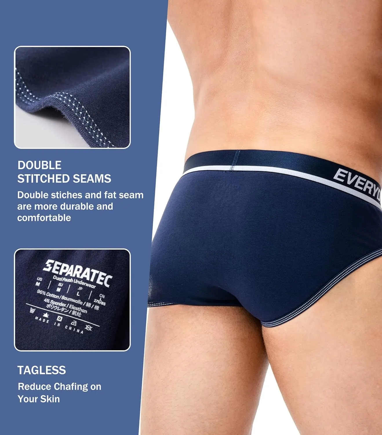 Separatec Men's Underwear Briefs with Dual Pouch,Covered Waistband,Tagless,Soft&Breathable Cotton Underwear for man,7-Pack