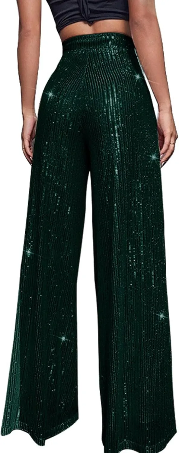 Sequin Pant for Women,2024 Spring Sparkly Glitter High Waist Wide Leg Palazzo Pant Party Club Trouser Bling Legging
