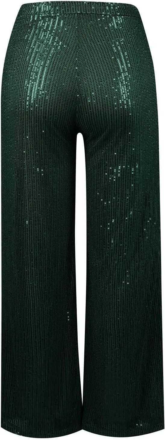 Sequin Pant for Women,2024 Spring Sparkly Glitter High Waist Wide Leg Palazzo Pant Party Club Trouser Bling Legging
