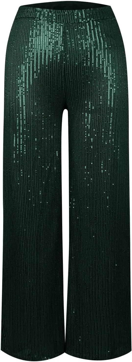 Sequin Pant for Women,2024 Spring Sparkly Glitter High Waist Wide Leg Palazzo Pant Party Club Trouser Bling Legging