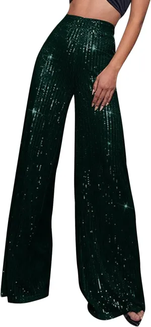 Sequin Pant for Women,2024 Spring Sparkly Glitter High Waist Wide Leg Palazzo Pant Party Club Trouser Bling Legging