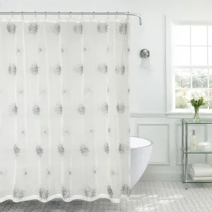 Serafina Home Decorative Sheer Ivory Fabric Shower Curtain for Bathroom: Creme Silver Embroidered Floral Design with Metallic Silver Accents