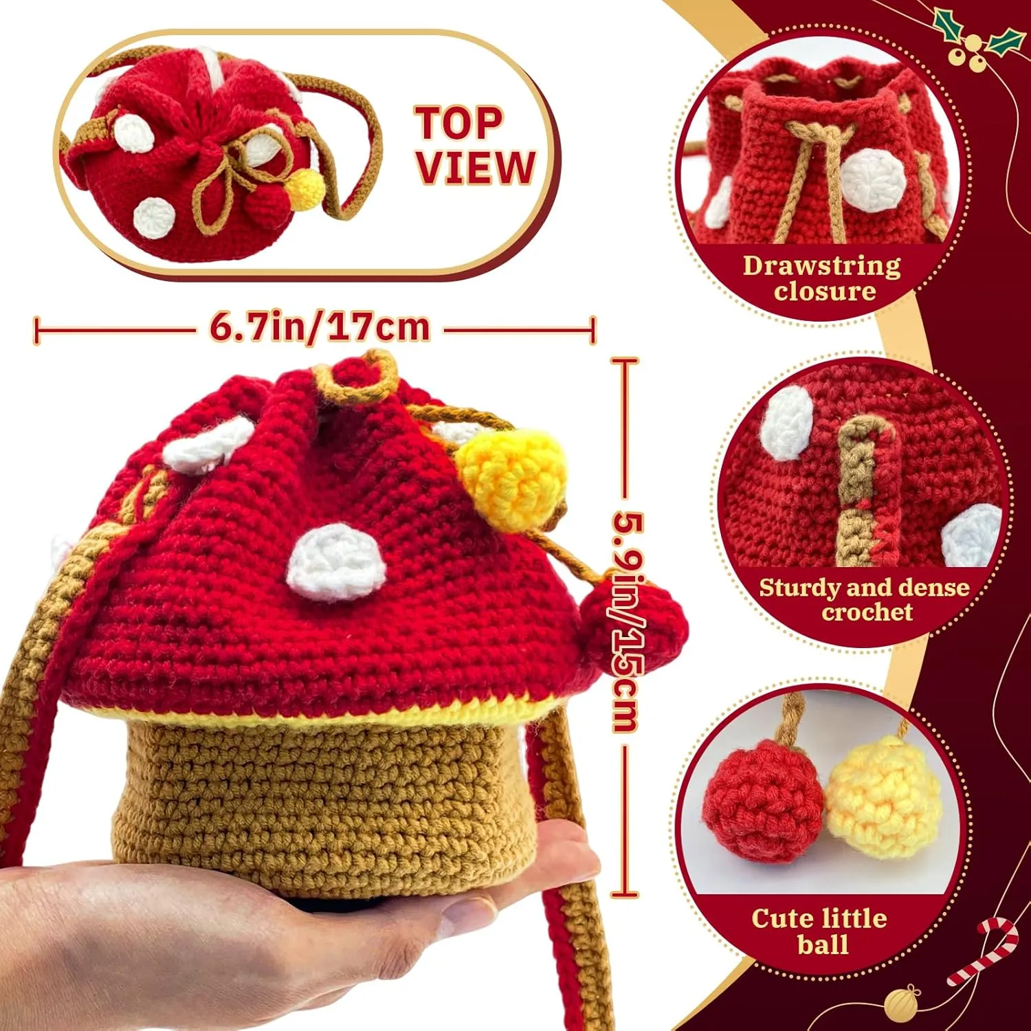 SGIBYN Crochet Kit for Beginners with Step-by-Step Video Tutorials,Cute Mushroom Crossbody Purse Bag Starter Crochet Kit for Women Knitting Kits Learn to Crochet Set (Mushroom Bag)