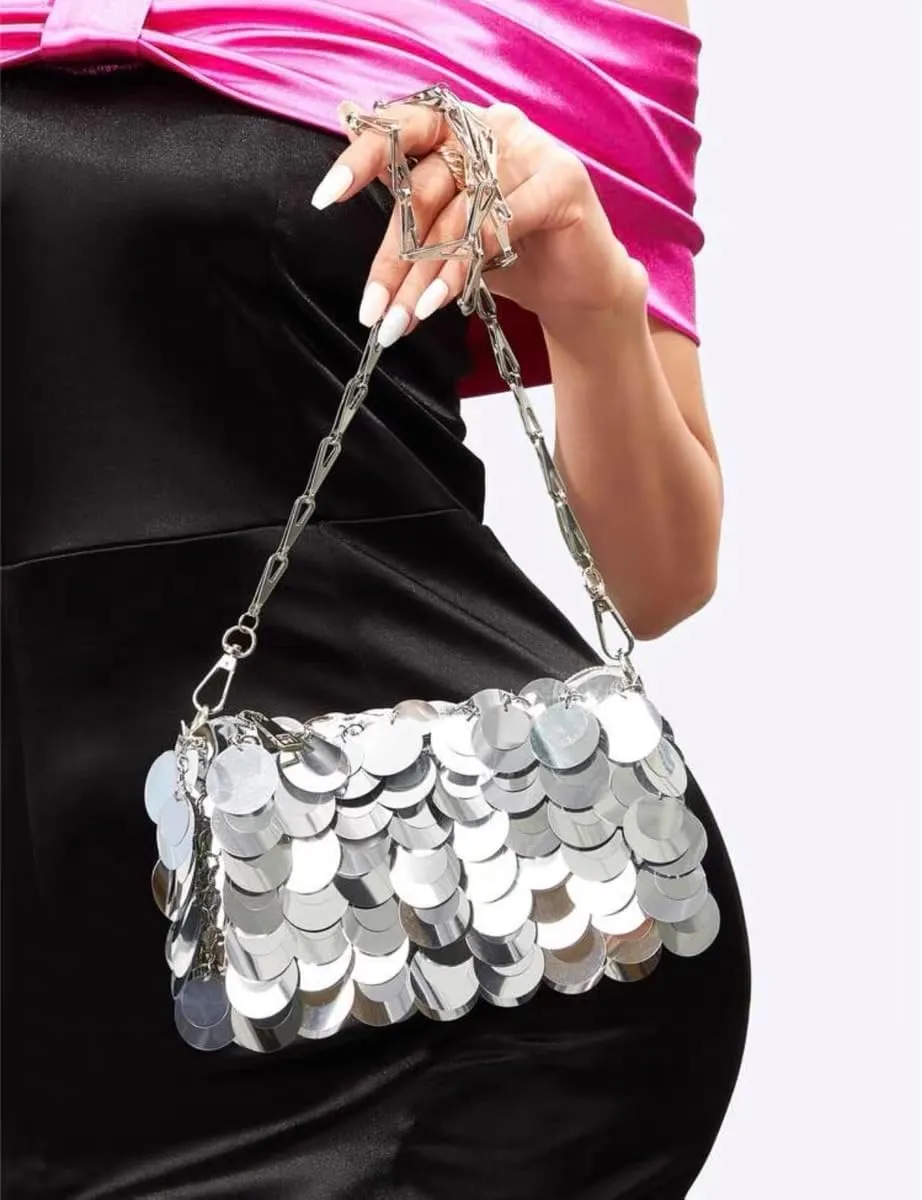 Shiny Metallic Plastic Sequin Crossbody Bag for Nightclub Shoulderbag Evening Bag and Wedding
