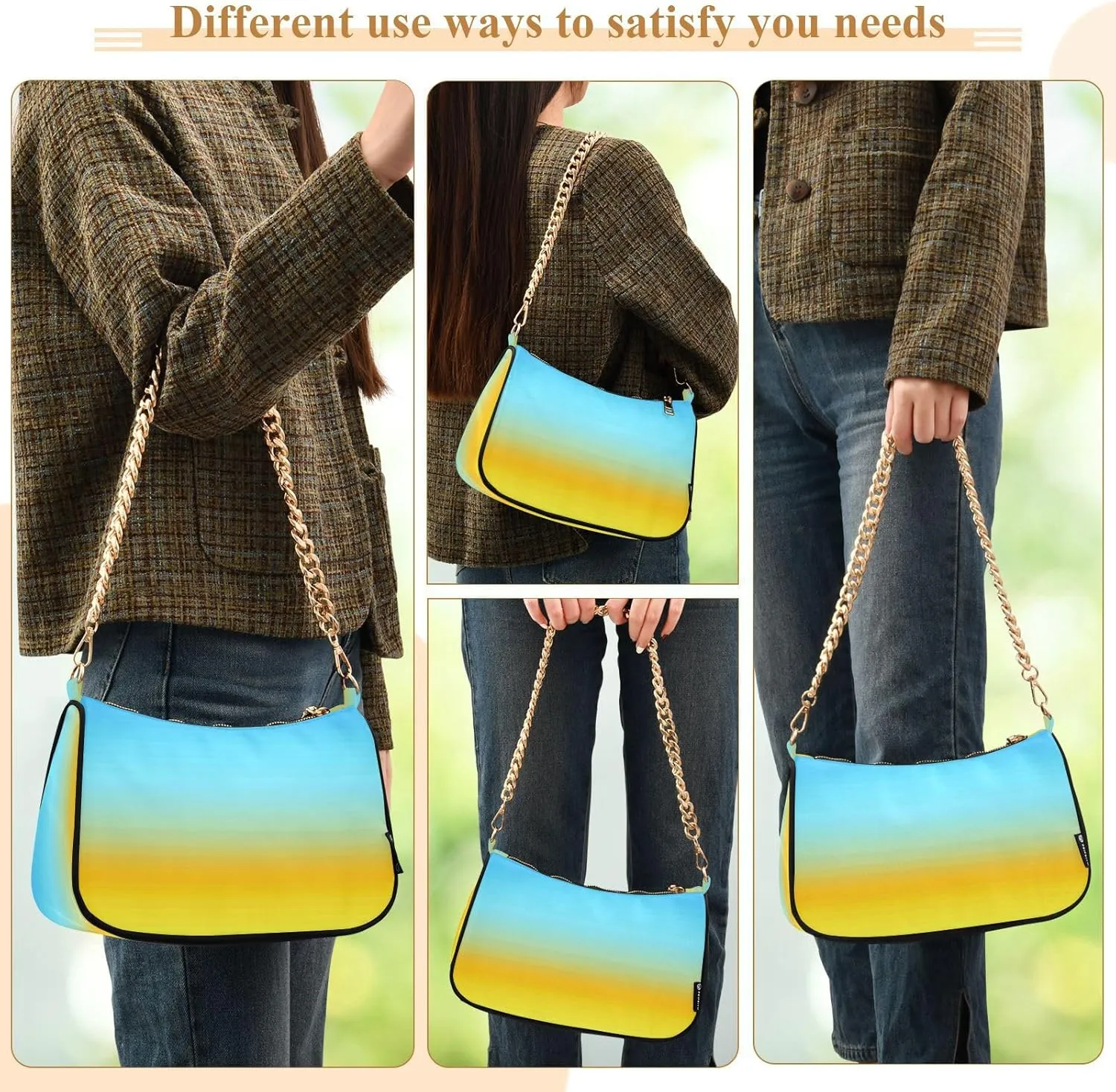 Shoulder Bag for Women Hobo Tote Handbag Gold Chain Crossbody Bag with Zipper Clutch Purse Handbags