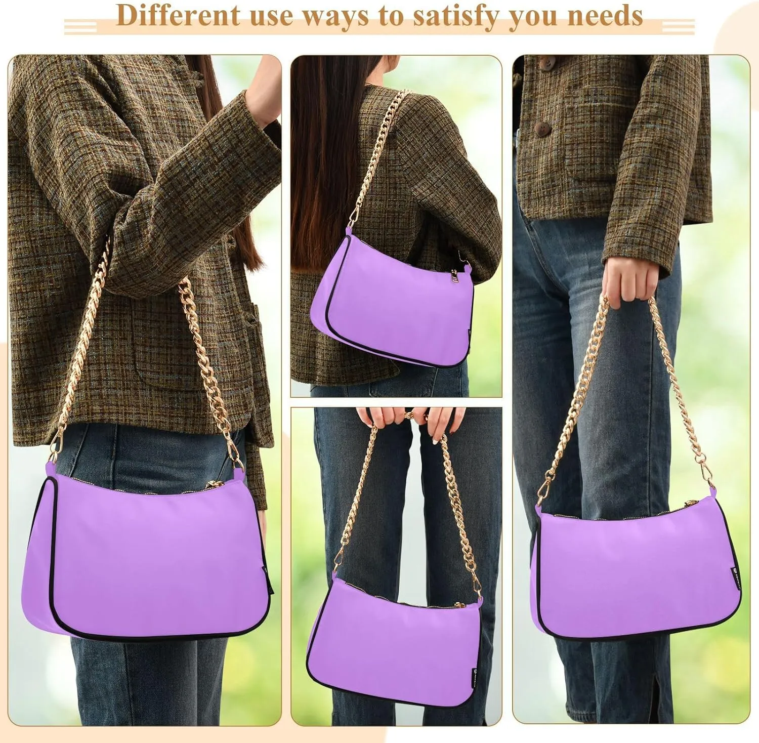 Shoulder Bag for Women Hobo Tote Handbag Gold Chain Crossbody Bag with Zipper Clutch Purse Handbags