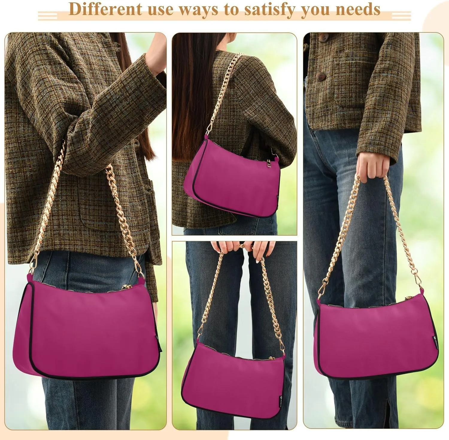 Shoulder Bag for Women Hobo Tote Handbag Gold Chain Crossbody Bag with Zipper Clutch Purse Handbags