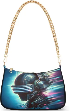 Shoulder Bags for Women A Black Head with Dj Helmets Blurred with Digital and 3d Art Style Hobo Tote Handbag Small Clutch Purse with Zipper Closure