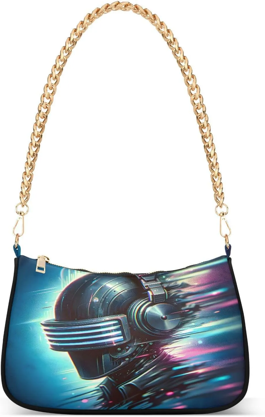 Shoulder Bags for Women A Black Head with Dj Helmets Blurred with Digital and 3d Art Style Hobo Tote Handbag Small Clutch Purse with Zipper Closure