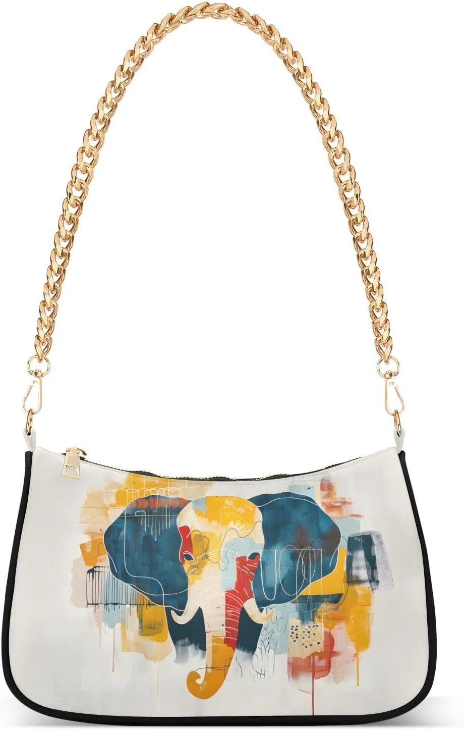 Shoulder Bags for Women Abstract Oil Painting Of A Frontal Elephant Portrait in The Style Of James Ensor and Rossdraws Naiv Hobo Tote Handbag Small Clutch Purse with Zipper Closure