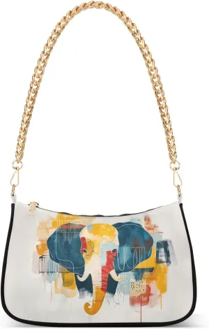 Shoulder Bags for Women Abstract Oil Painting Of A Frontal Elephant Portrait in The Style Of James Ensor and Rossdraws Naiv Hobo Tote Handbag Small Clutch Purse with Zipper Closure