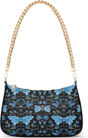 Shoulder Bags for Women Blue Butterfly Hobo Tote Handbag Small Clutch Purse with Zipper Closure53