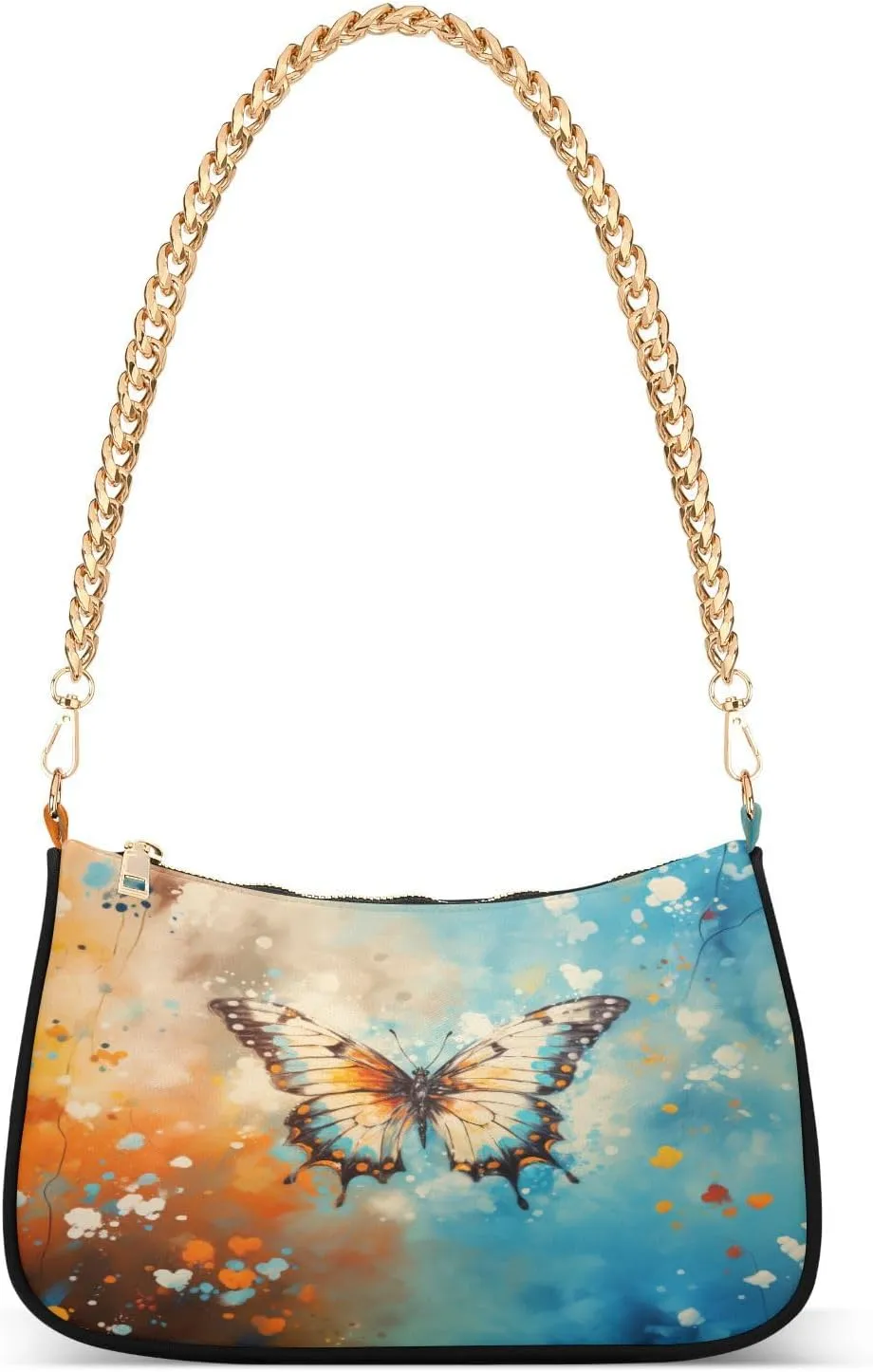Shoulder Bags for Women Butterfly on Orange Blue Background Hobo Tote Handbag Small Clutch Purse with Zipper Closure