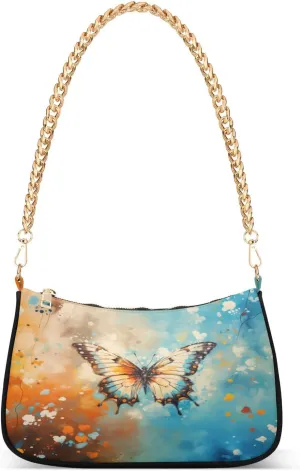 Shoulder Bags for Women Butterfly on Orange Blue Background Hobo Tote Handbag Small Clutch Purse with Zipper Closure