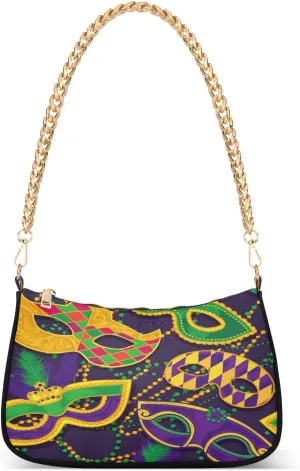 Shoulder Bags for Women Colorful Mask and Beads for Mardi Gras Hobo Tote Handbag Small Clutch Purse with Zipper Closure
