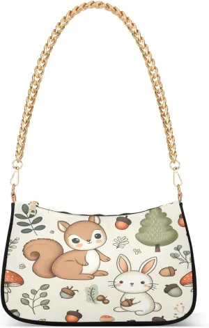 Shoulder Bags for Women Cute Seamless Pattern with Squirrel Bunny Acorns Mushrooms and Trees Hobo Tote Handbag Small Clutch Purse with Zipper Closure