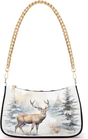 Shoulder Bags for Women Deer Tree Hobo Tote Handbag Small Clutch Purse with Zipper Closure