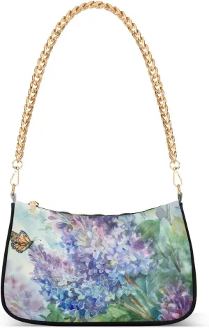 Shoulder Bags for Women Lilac and Orange Butterfly Purple Flower Hobo Tote Handbag Small Clutch Purse with Zipper Closure