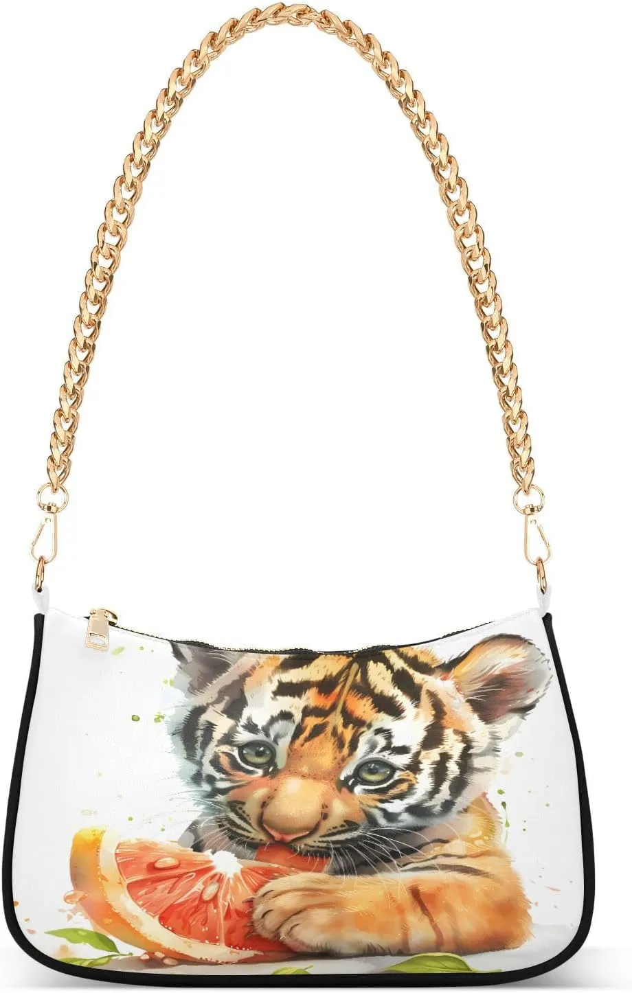 Shoulder Bags for Women Little Cute Tiger Is Eating A Slice Of Waterlemon Hobo Tote Handbag Small Clutch Purse with Zipper Closure